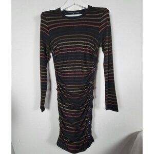 Veronica Beard Jeans Long-Sleeve Striped Ruched Dress Small Black/Bronze Stretch